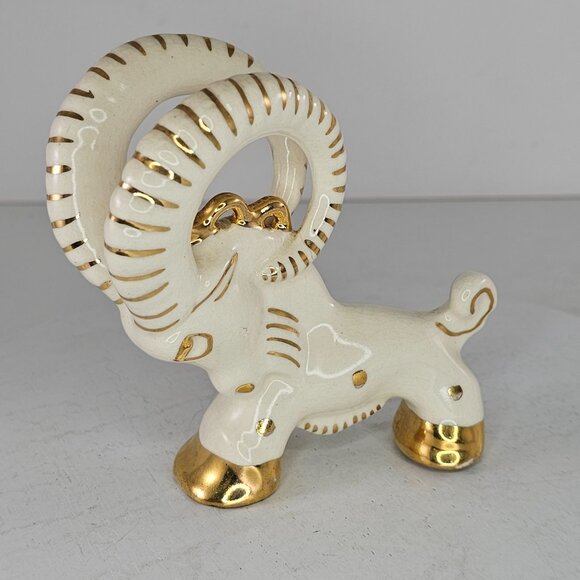 Vintage Art Deco Grindley Ware Ram Goat Figurine White Gold Zodiac Aries - Picture 7 of 8